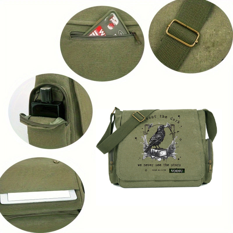 Large Capacity Shoulder Bag Crow Print.