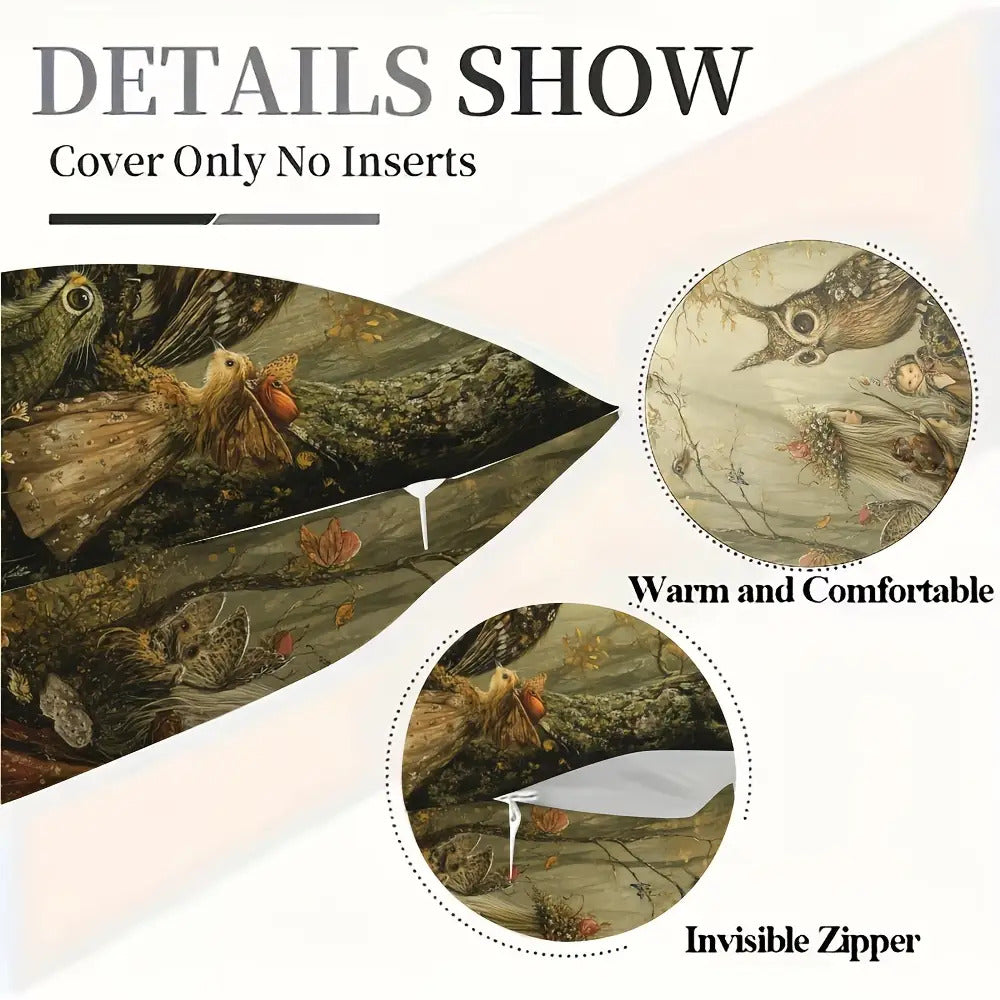 Enchanted Forest Folk Art Pillow Cover