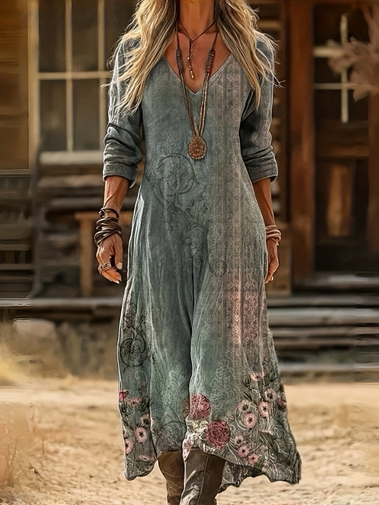 Vintage Bohemian A-Line Maxi Dress