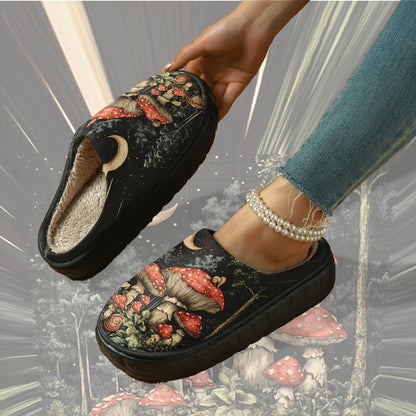 Plush Slippers - Moonlit Mushroom Forest Design