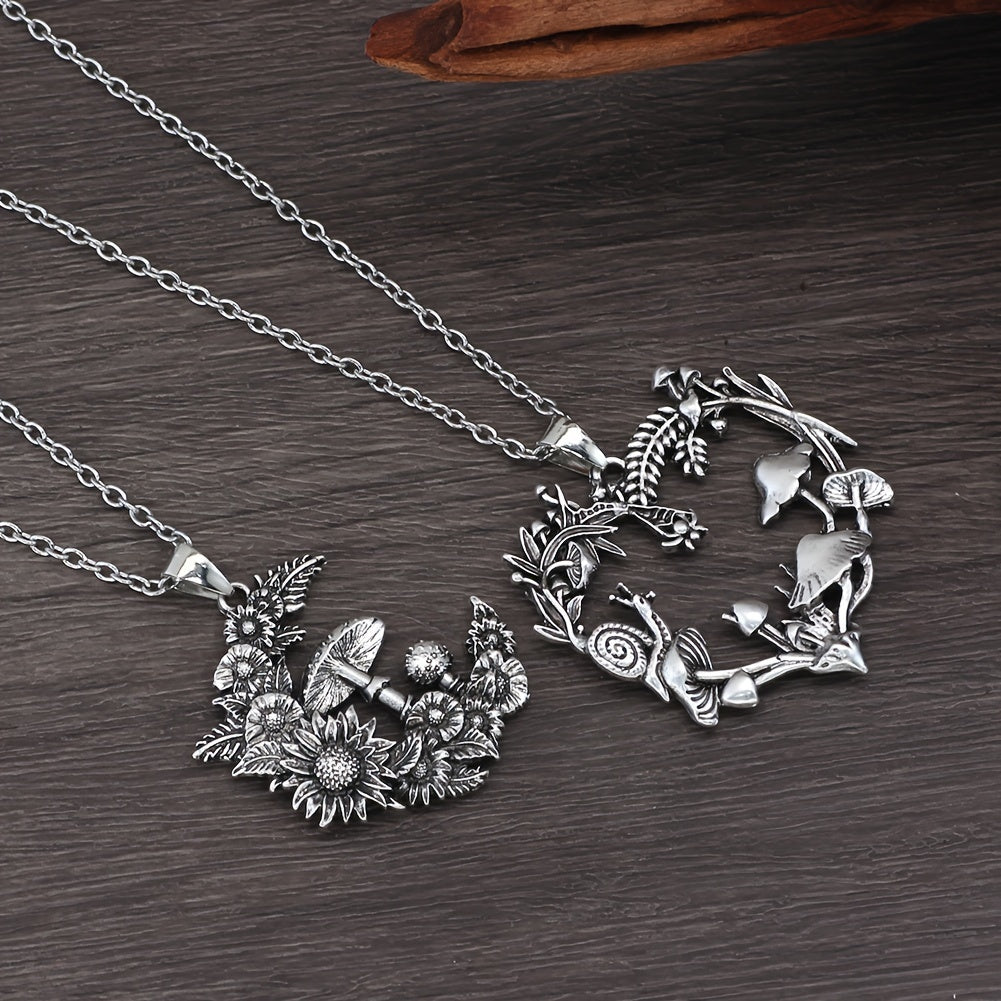 2pc Mushroom Necklace Vintage Silvery Chain
