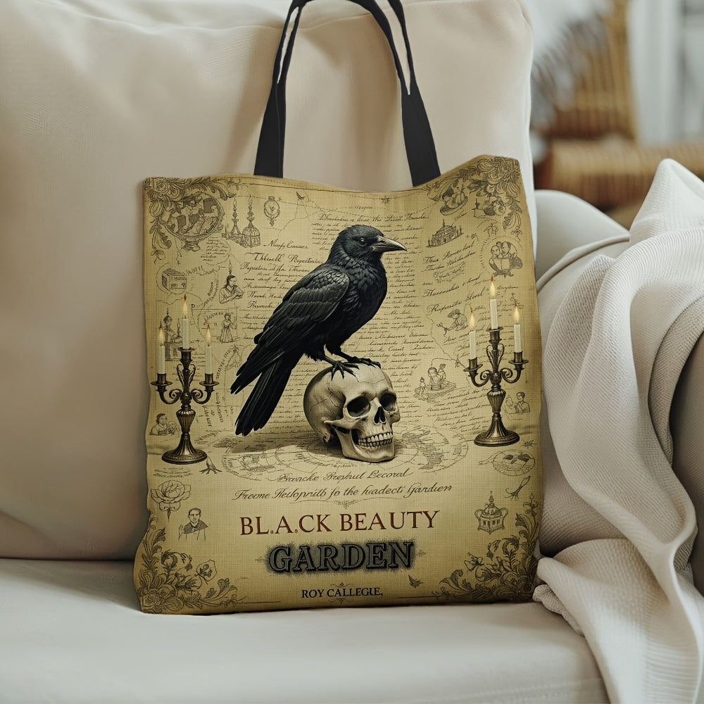 Gothic Raven Skull Tote Bag Large Capacity