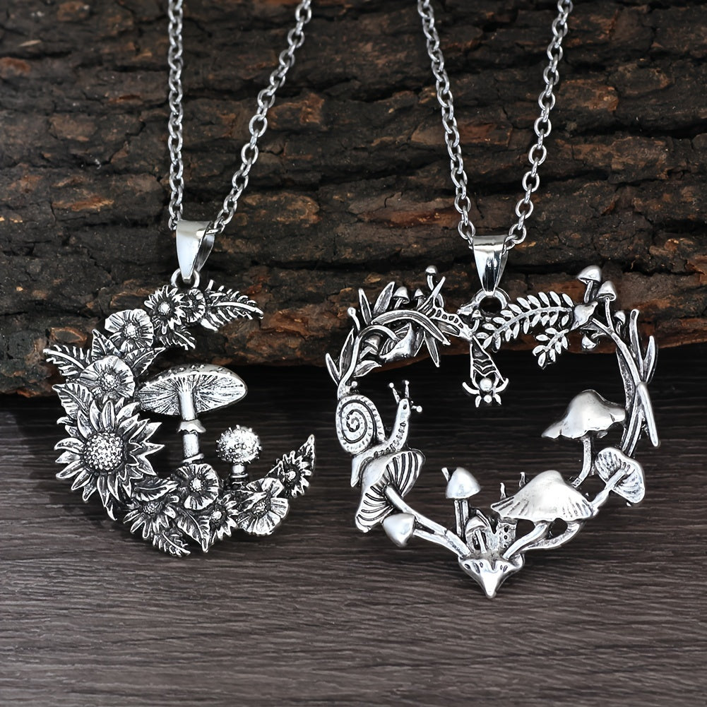 2pc Mushroom Necklace Vintage Silvery Chain
