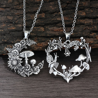 2pc Mushroom Necklace Vintage Silvery Chain
