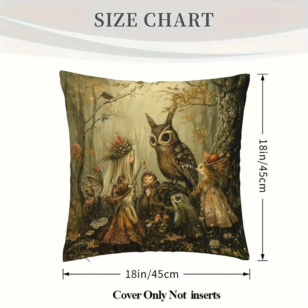 Enchanted Forest Folk Art Pillow Cover