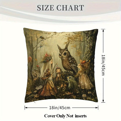 Enchanted Forest Folk Art Pillow Cover
