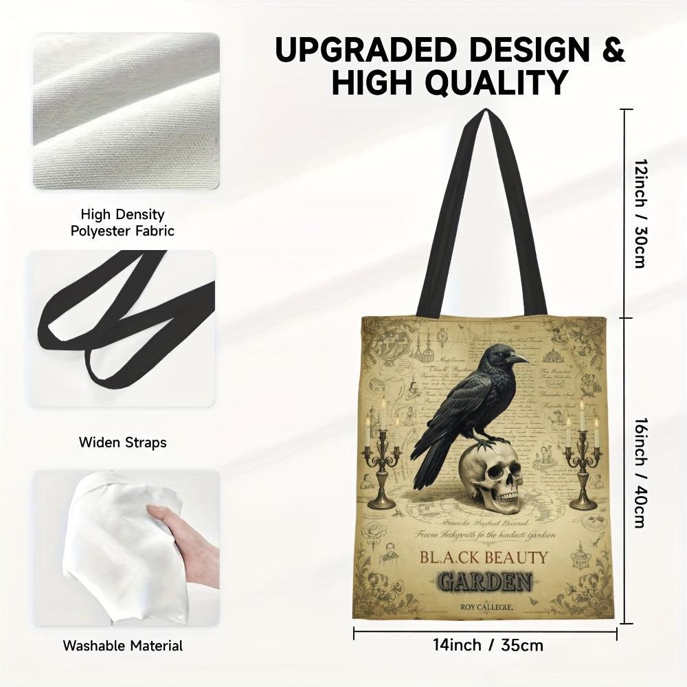Gothic Raven Skull Tote Bag Large Capacity