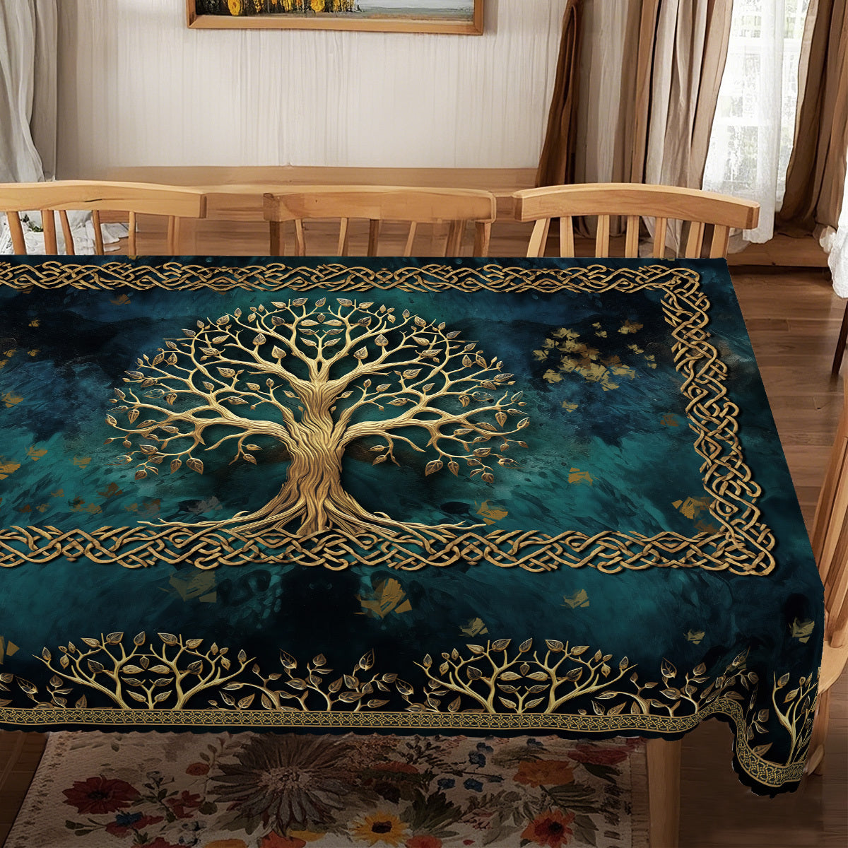 Deep Teal Tree of Life Tablecloth