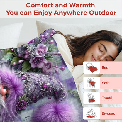 Gnome Flannel Blanket, Purple Floral Design