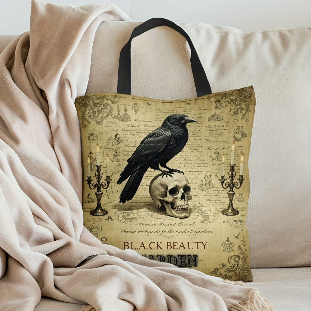 Gothic Raven Skull Tote Bag Large Capacity