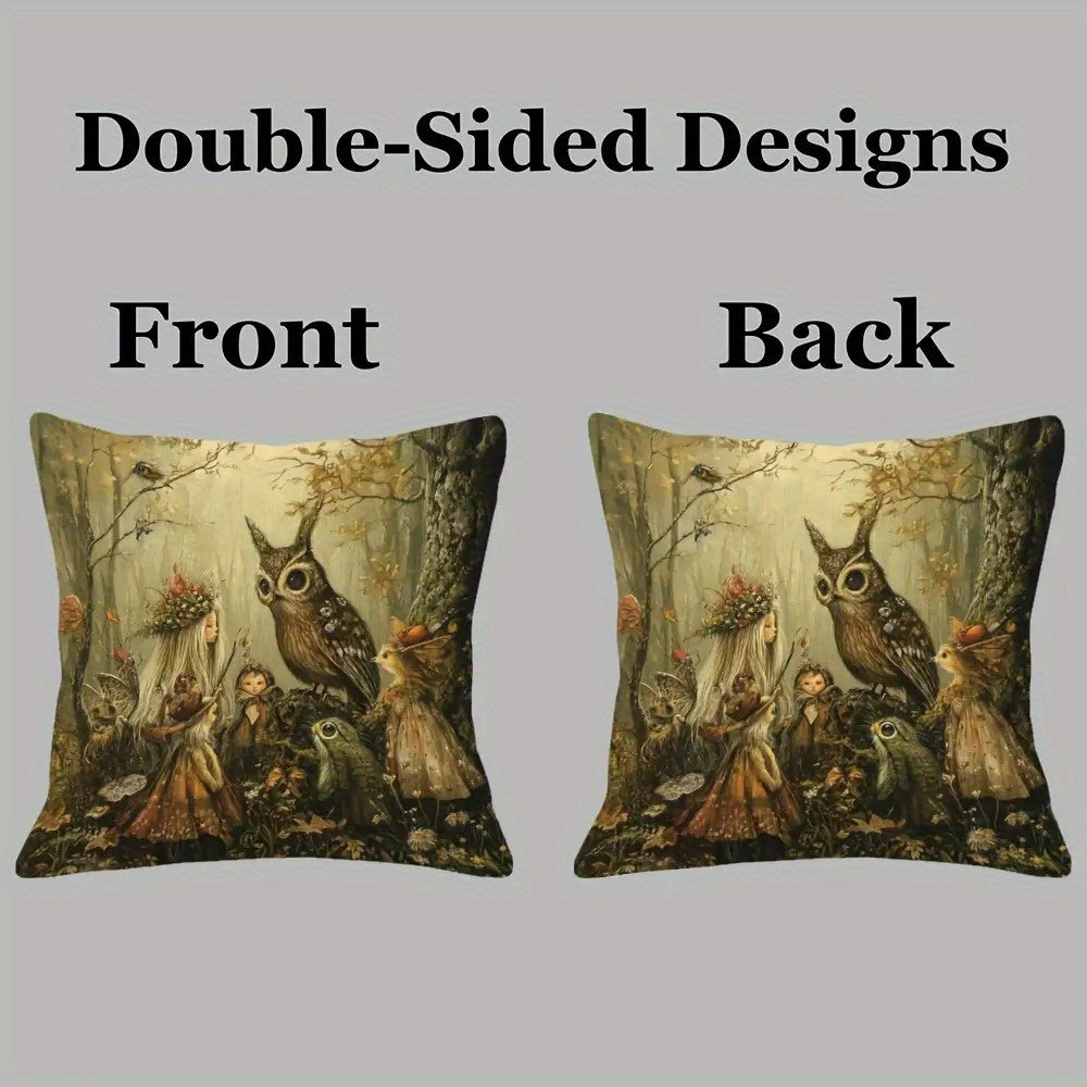 Enchanted Forest Folk Art Pillow Cover