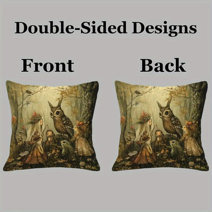 Enchanted Forest Folk Art Pillow Cover