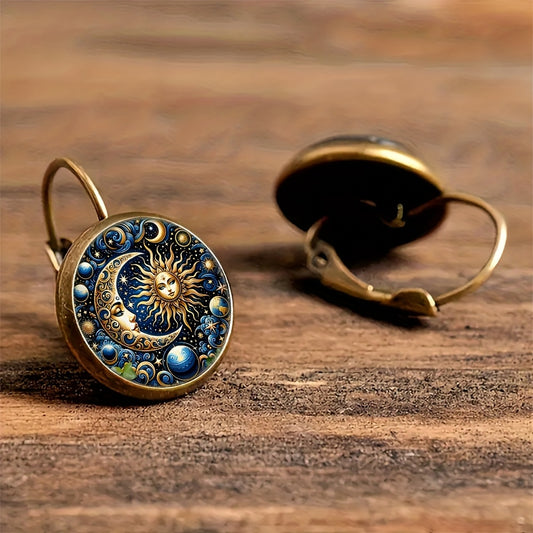 Golden Sun And Moon Retro Earrings