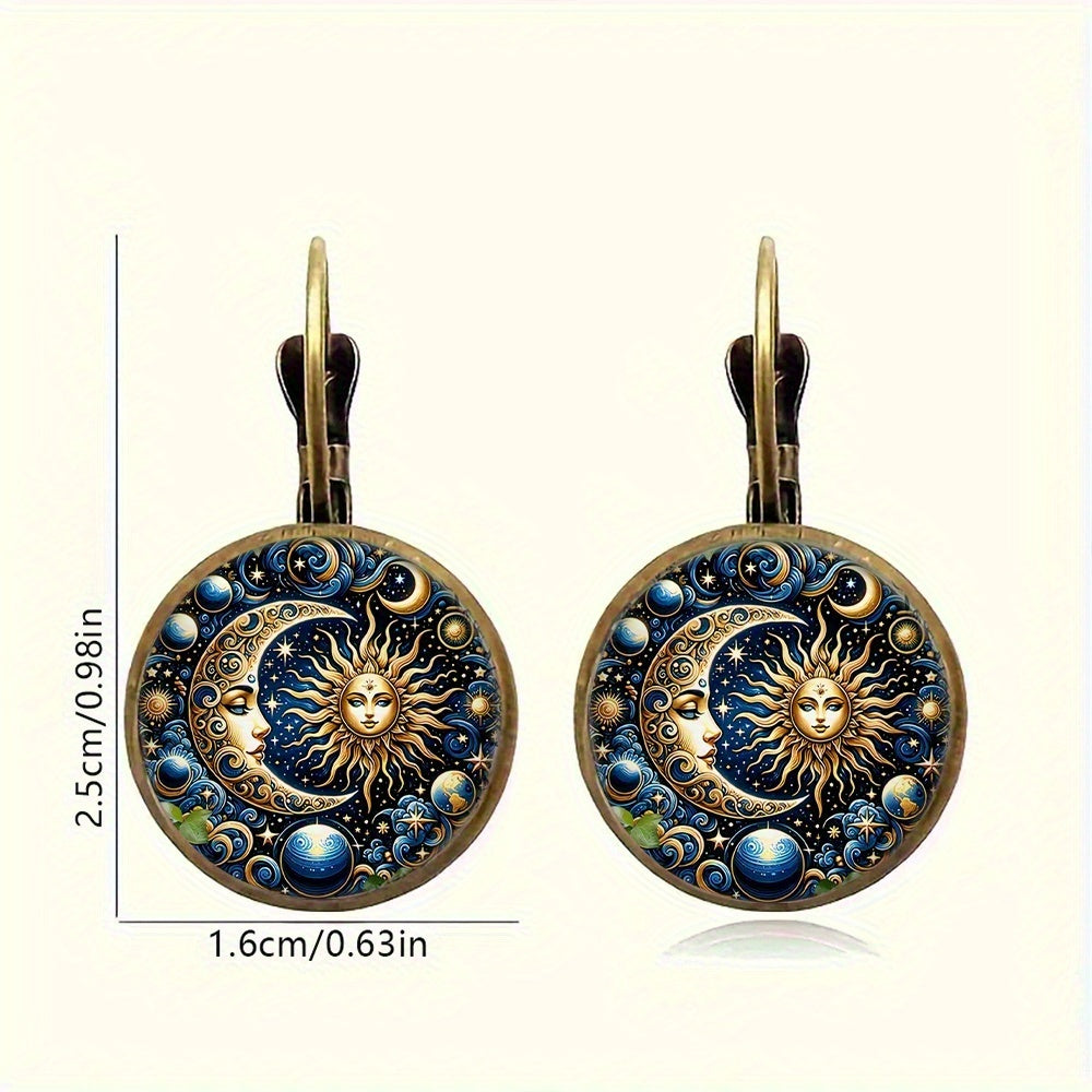 Golden Sun And Moon Retro Earrings