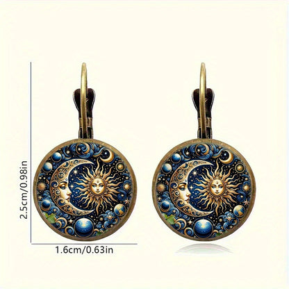 Golden Sun And Moon Retro Earrings