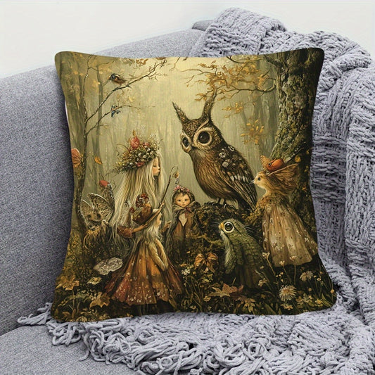Enchanted Forest Folk Art Pillow Cover