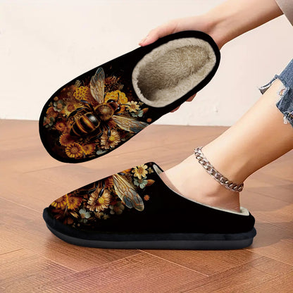 Bee design Soft Plush Fabric slippers with Non-Slip Rubber Sole