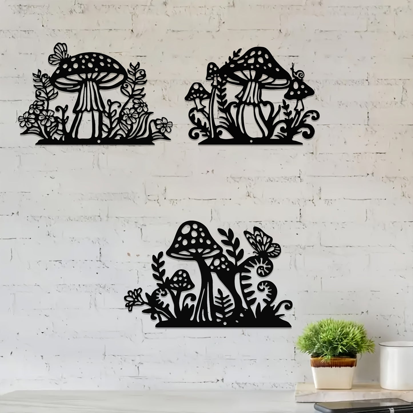 3pc Iron Mushroom Wall Art