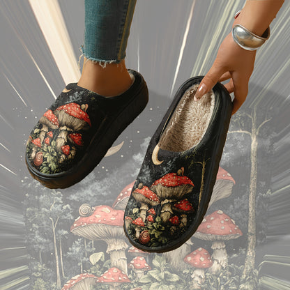 Plush Slippers - Moonlit Mushroom Forest Design