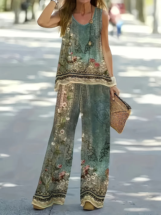 Women's Spring/Summer Floral Print Two-Piece Set