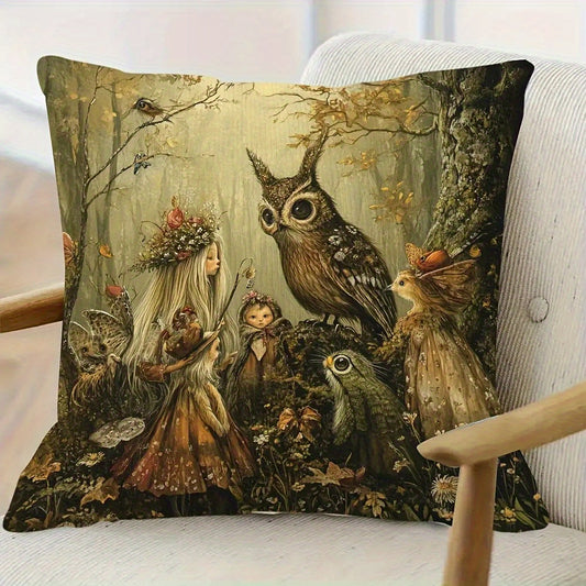 Enchanted Forest Folk Art Pillow Cover
