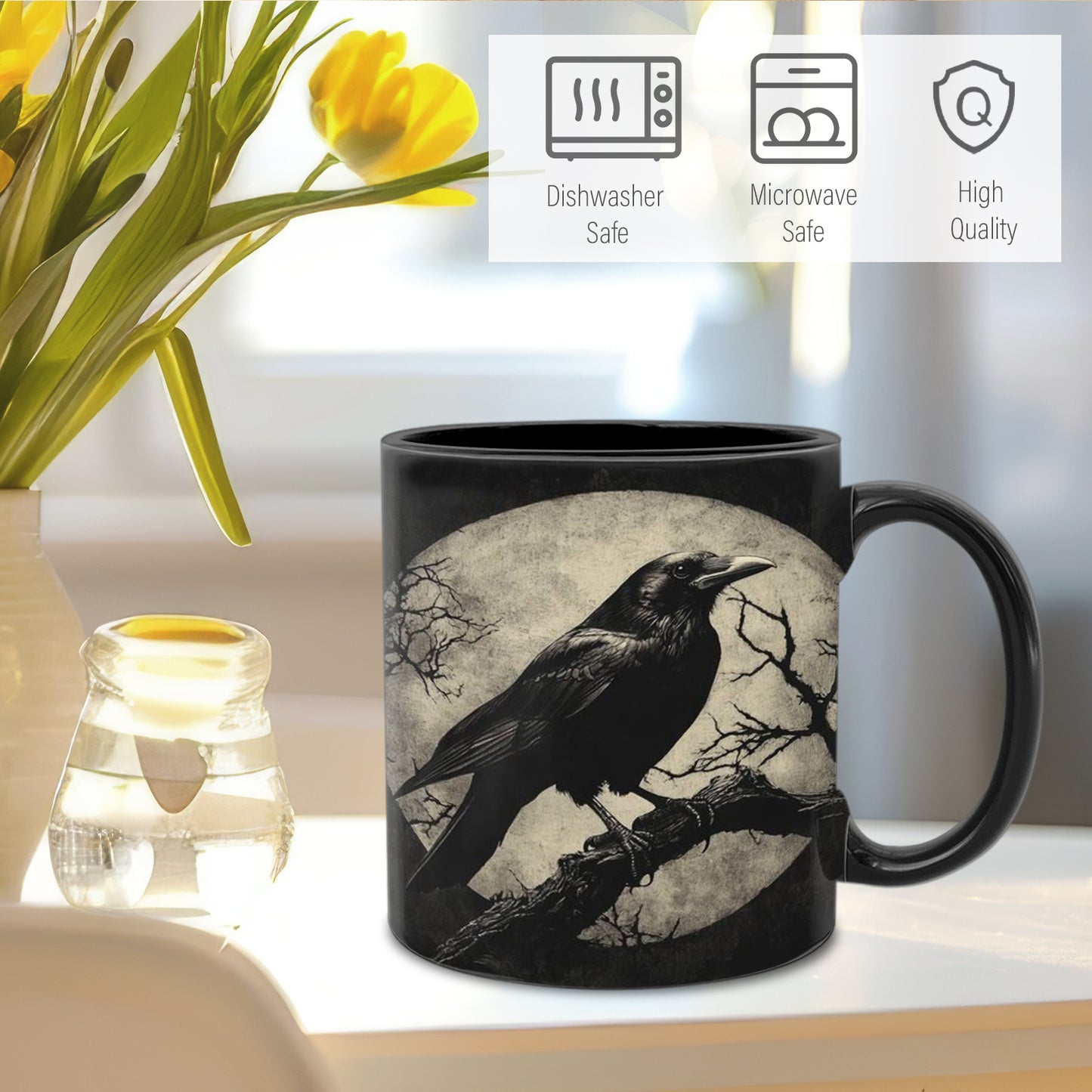 Gothic Raven Moonlit Tree Ceramic Mug Durable 11oz Cup