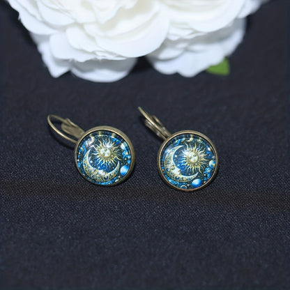 Golden Sun And Moon Retro Earrings