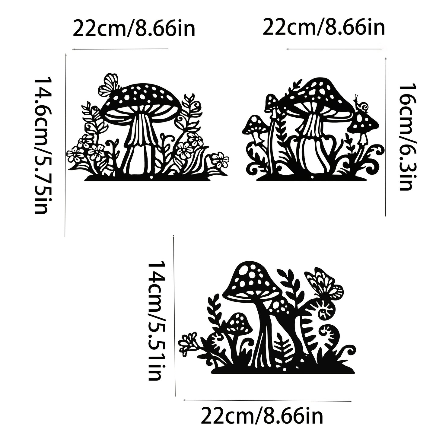 3pc Iron Mushroom Wall Art