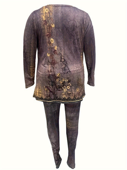 Casual Suit Featuring a V-Neck, Long Sleeves and Long pants