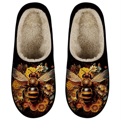 Bee design Soft Plush Fabric slippers with Non-Slip Rubber Sole
