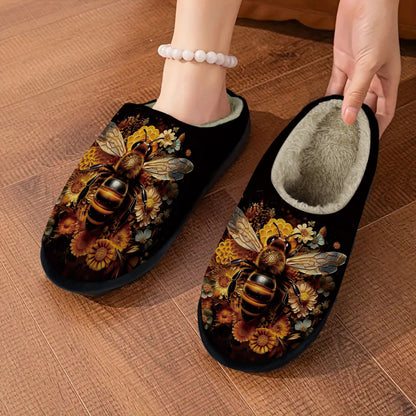 Bee design Soft Plush Fabric slippers with Non-Slip Rubber Sole