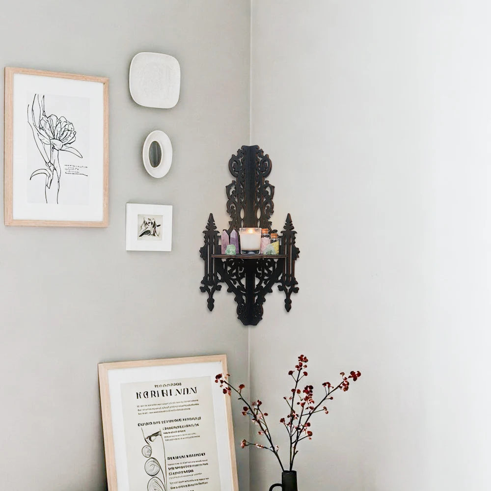 Gothic Wooden Floating  Corner Shelf