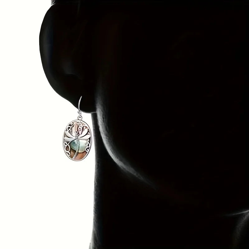 1 Pair/Delicate Ethnic Abalone Shell Dragonfly Earrings Fashionable Women's Jewelry Gift
