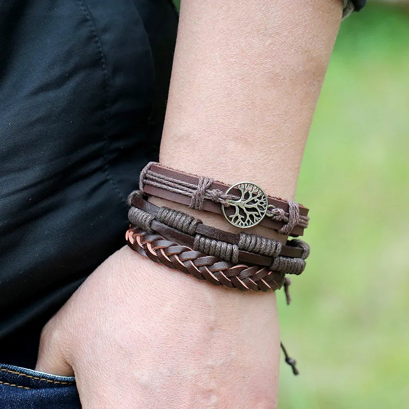 Vintage Life Tree Braided Leather Bracelets