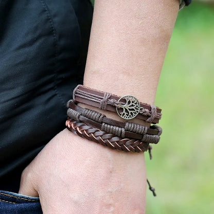 Vintage Life Tree Braided Leather Bracelets
