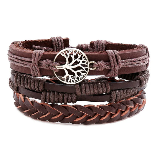 Vintage Life Tree Braided Leather Bracelets