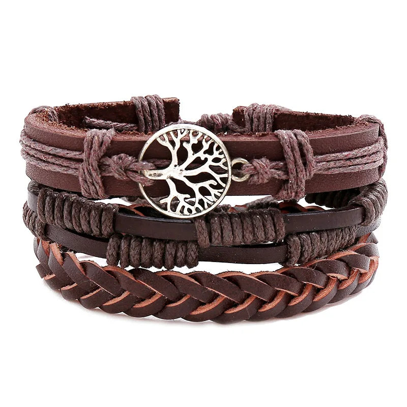 Vintage Life Tree Braided Leather Bracelets