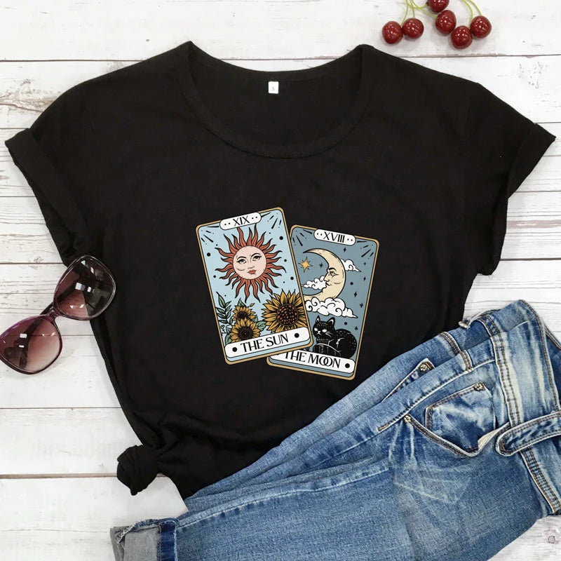 The Sun The Moon Tarot Card Colored T-shirt