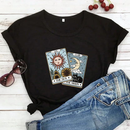 The Sun The Moon Tarot Card Colored T-shirt