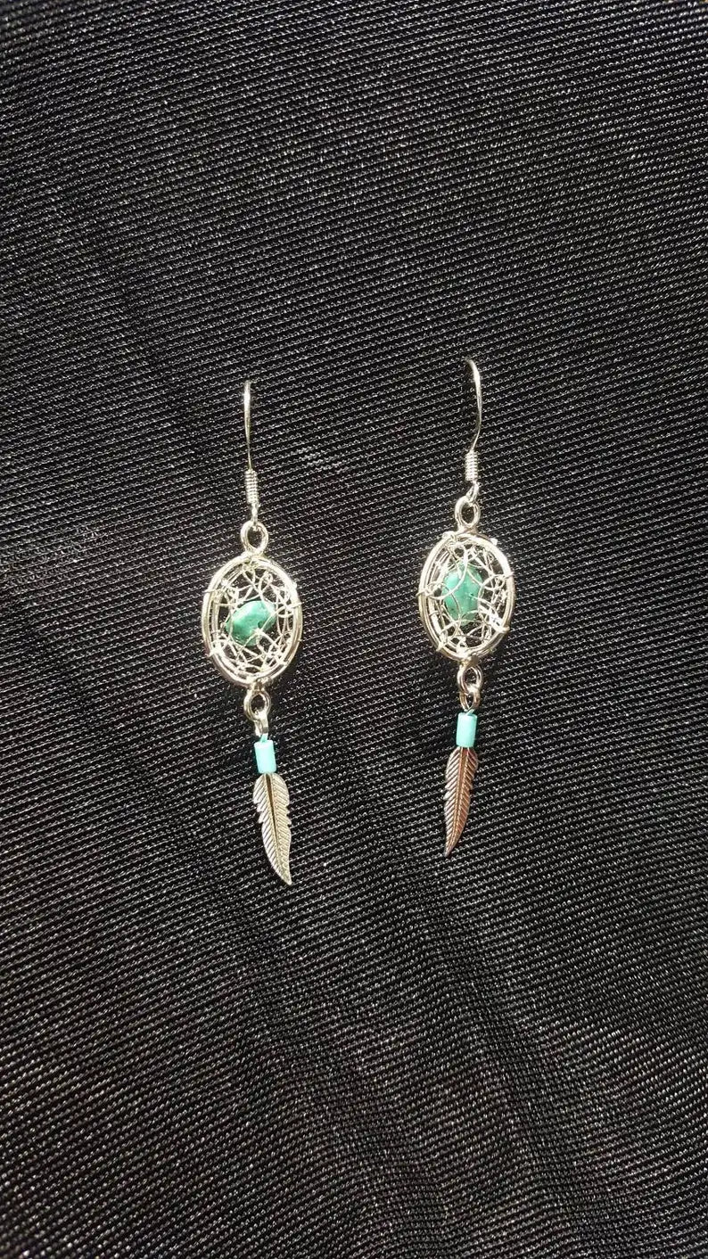 Sterling Silver Raw Amethyst Dream Catcher drop Earrings