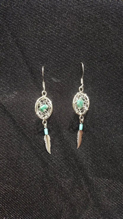 Sterling Silver Raw Amethyst Dream Catcher drop Earrings