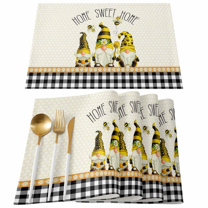 Buffalo Plaid Bee Happy Floral Placemat