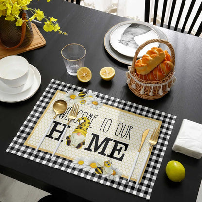 Buffalo Plaid Bee Happy Floral Placemat
