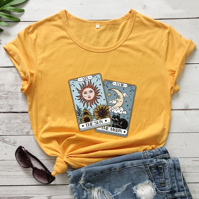 The Sun The Moon Tarot Card Colored T-shirt
