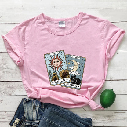 The Sun The Moon Tarot Card Colored T-shirt