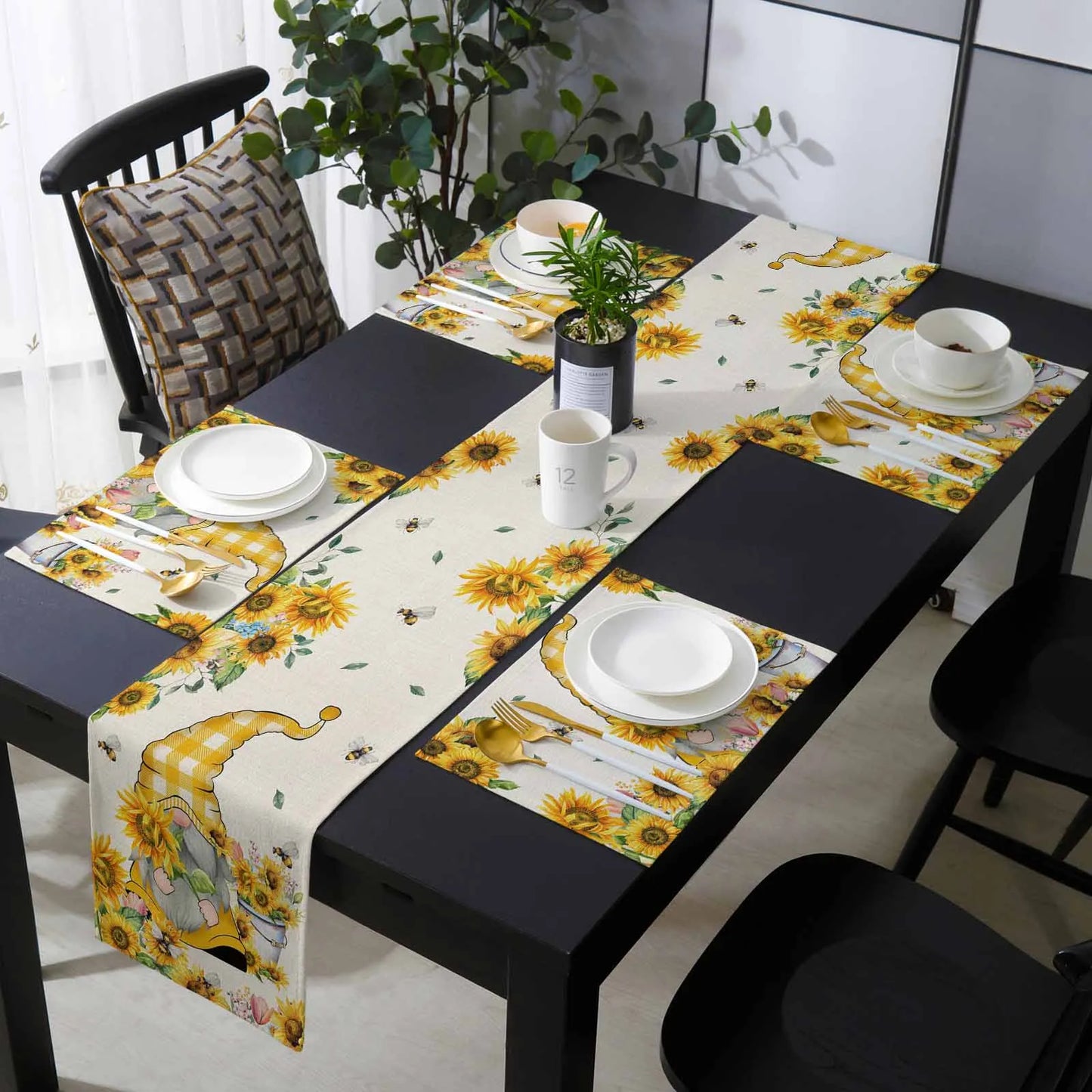 Buffalo Plaid Bee Happy Floral Placemat