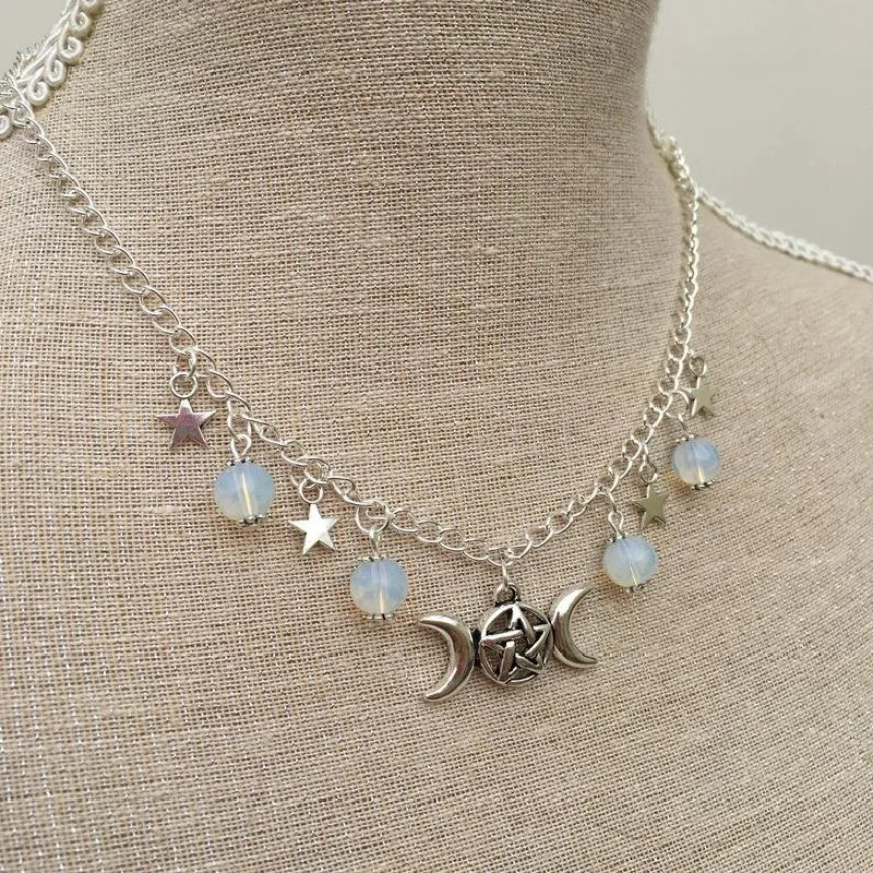 Gothic Beaded Pentagram Necklace