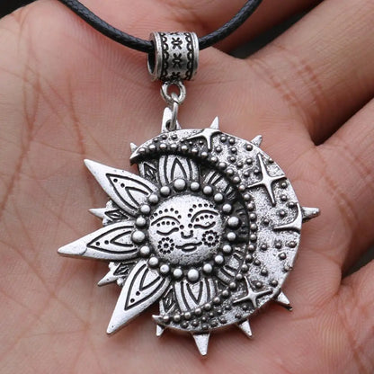Solar celestial pendant Sun Moon Star mandala Lotus flower ladies necklace amulet geometric religious viking Wicca Witchcraf