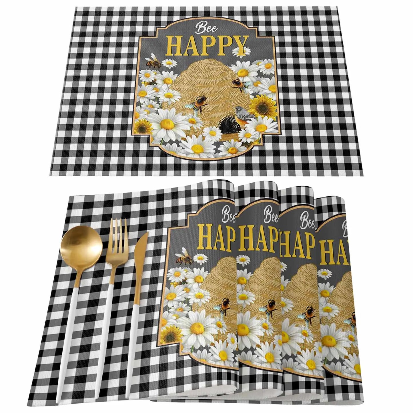 Buffalo Plaid Bee Happy Floral Placemat