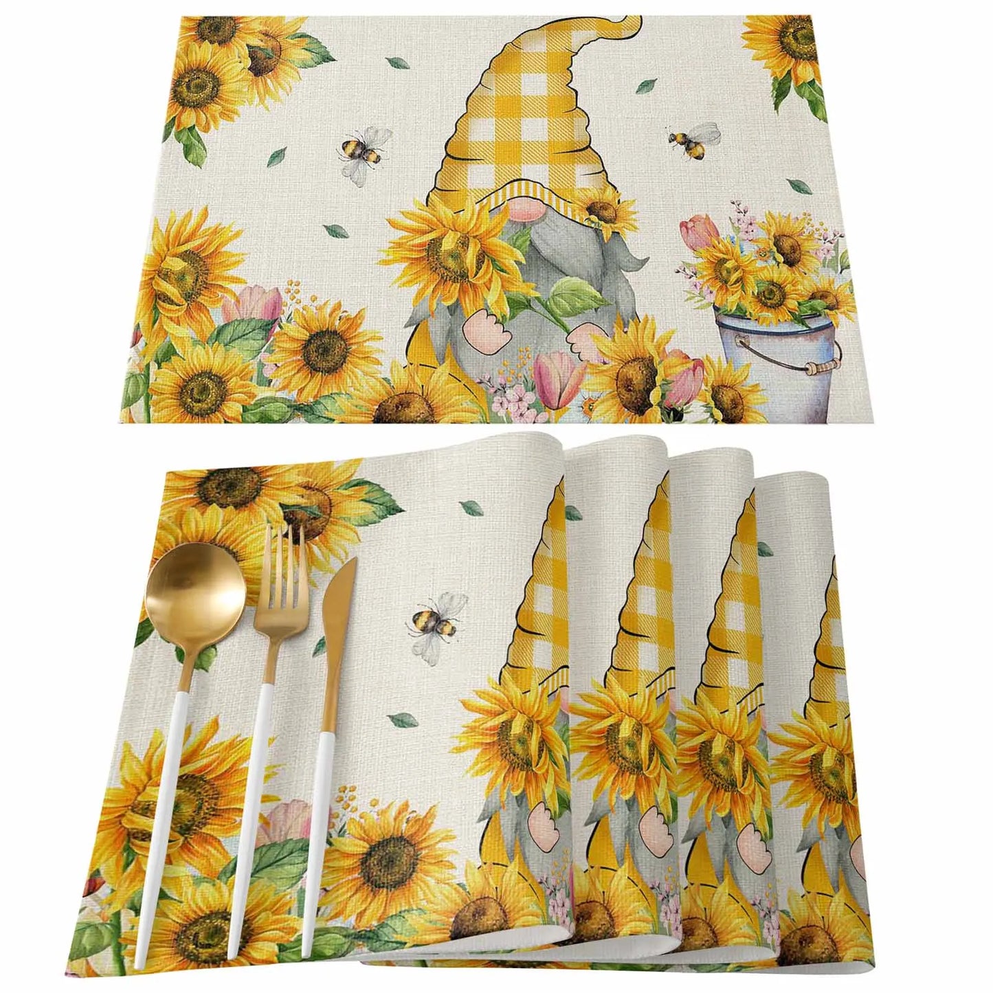 Buffalo Plaid Bee Happy Floral Placemat